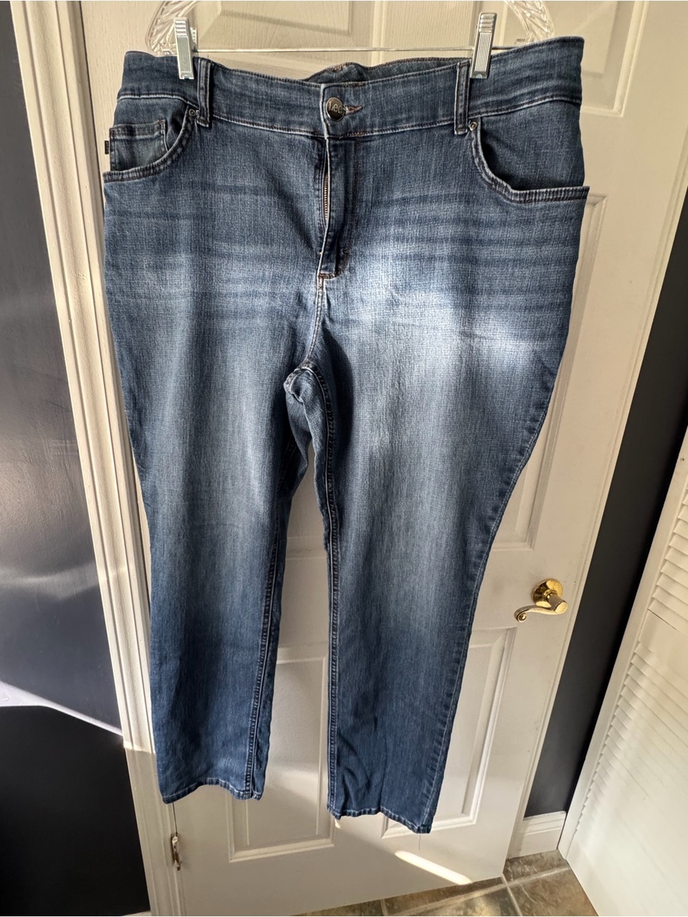 Lee Straight Leg Jeans in Dark Blue Denim - long